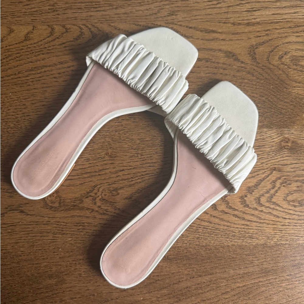 Reformation Marcella Ruched Flat Slides - White - 7.5